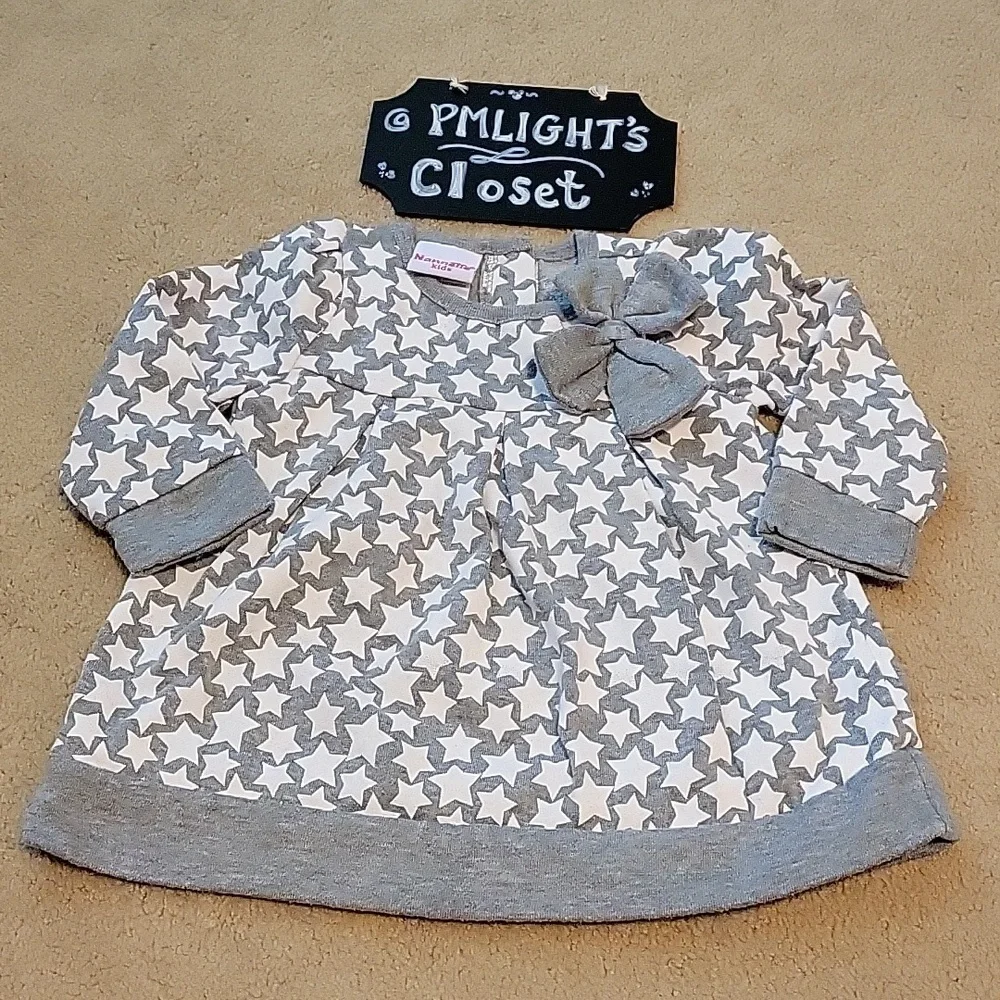 Nannette Kids Dress Long Sleeve 18M Gray White Stars